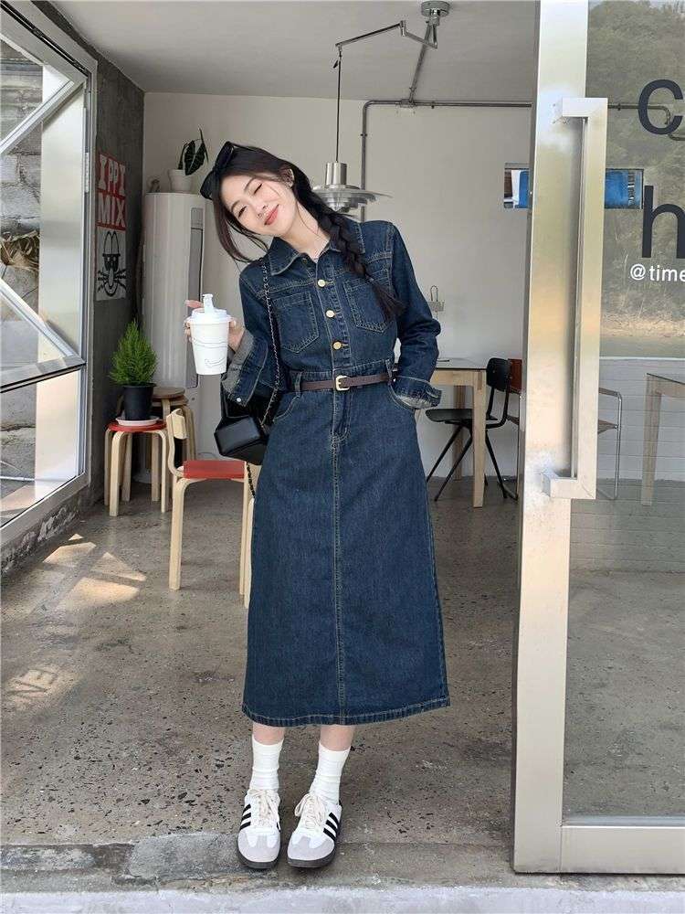 ロングワンピース クラシカル デニムワンピース