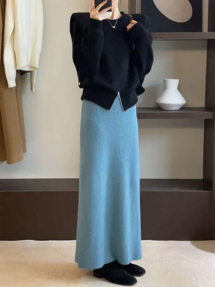 ロングワンピース シンプルニュアンス ニットロングワンピース