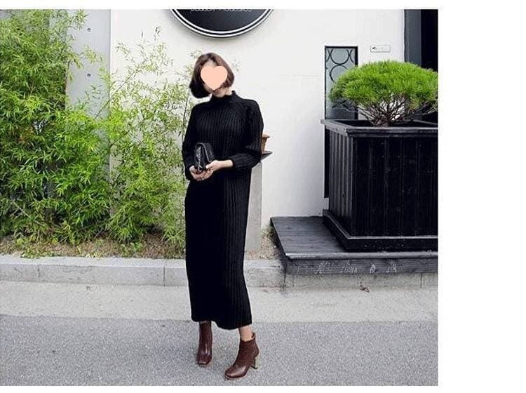 ロングワンピース お散歩リブニットロングワンピース