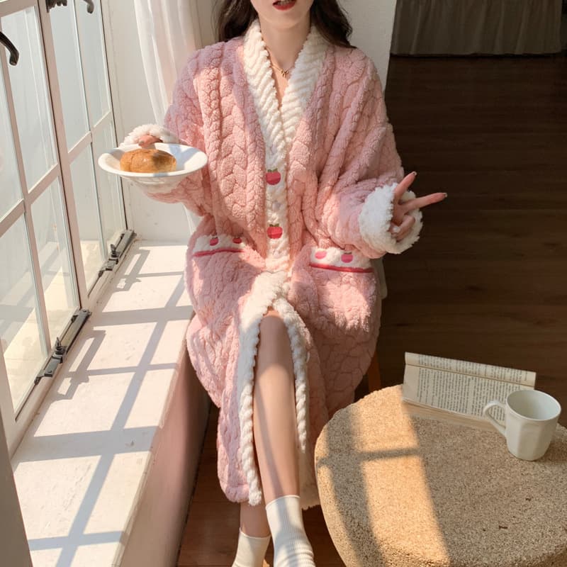 ロングワンピース 暖かいニット素材パジャマワンピース13色展開レディースルームウェア