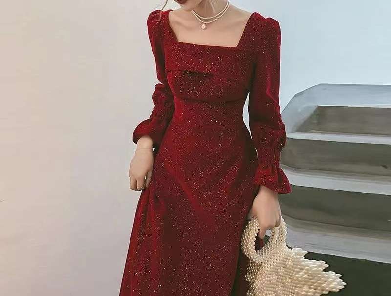 ロングワンピース キラメキ優美 パフスリーブドレス