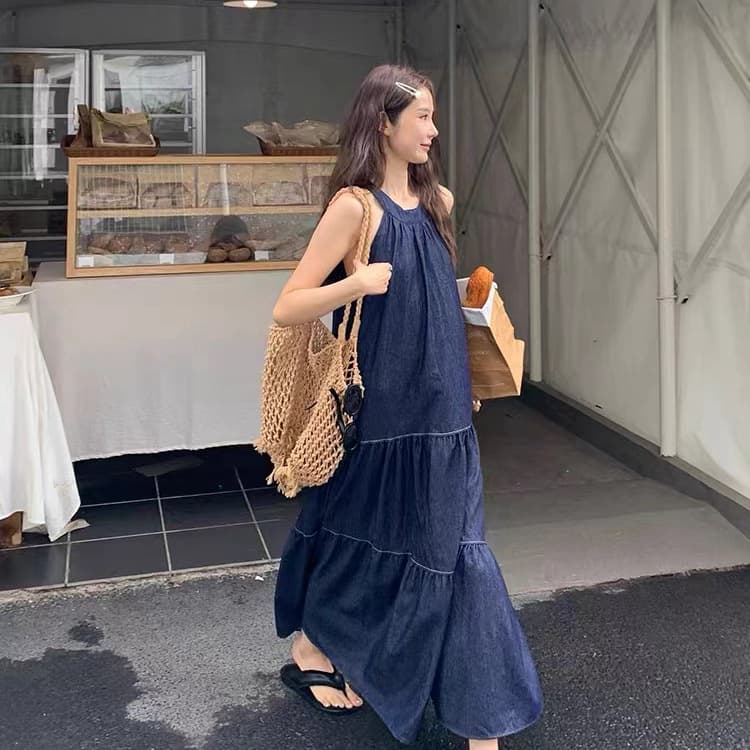 ロングワンピース 重ね着風ティアードロングワンピース