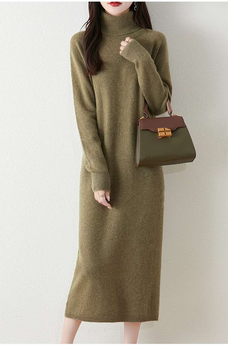 ロングワンピース タートルネック ニット ミモレ丈ワンピース