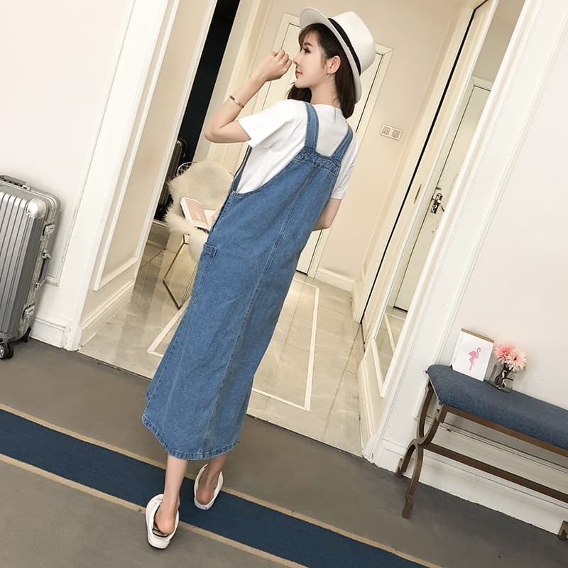 ロングワンピース デニム さわやか夏のデニムサロペットワンピース