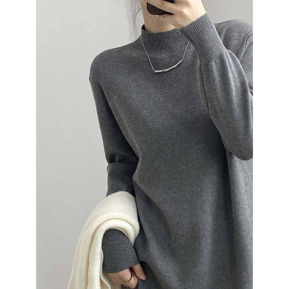 ロングワンピース フリンジ付きタートルニットワンピース