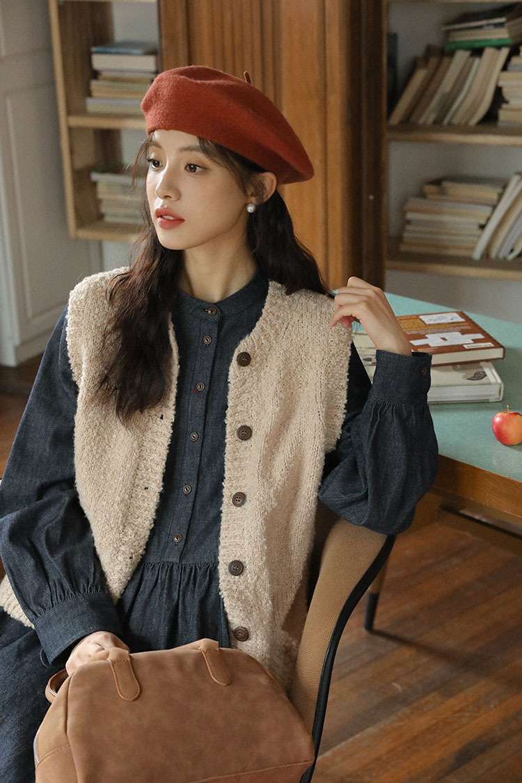 ロングワンピース ゆったりデニムギャザーワンピース