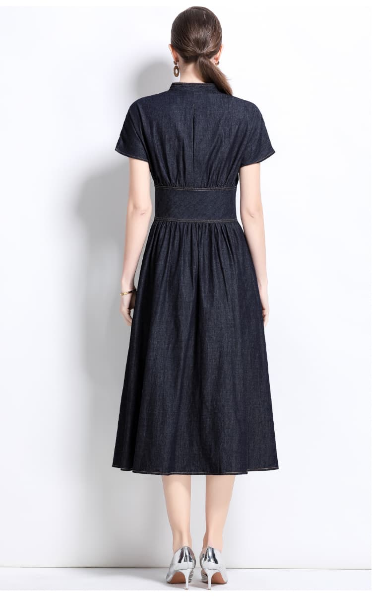 ロングワンピース 上品デニムワンピース女性用 大人可愛いロング丈