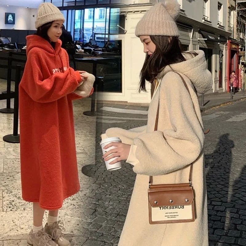 ロングワンピース もこもこフーディーロングワンピース