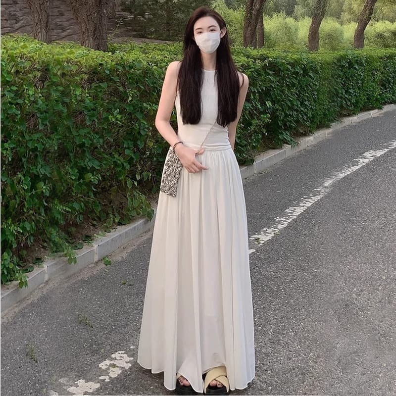 無地ノースリーブロングワンピース女性用