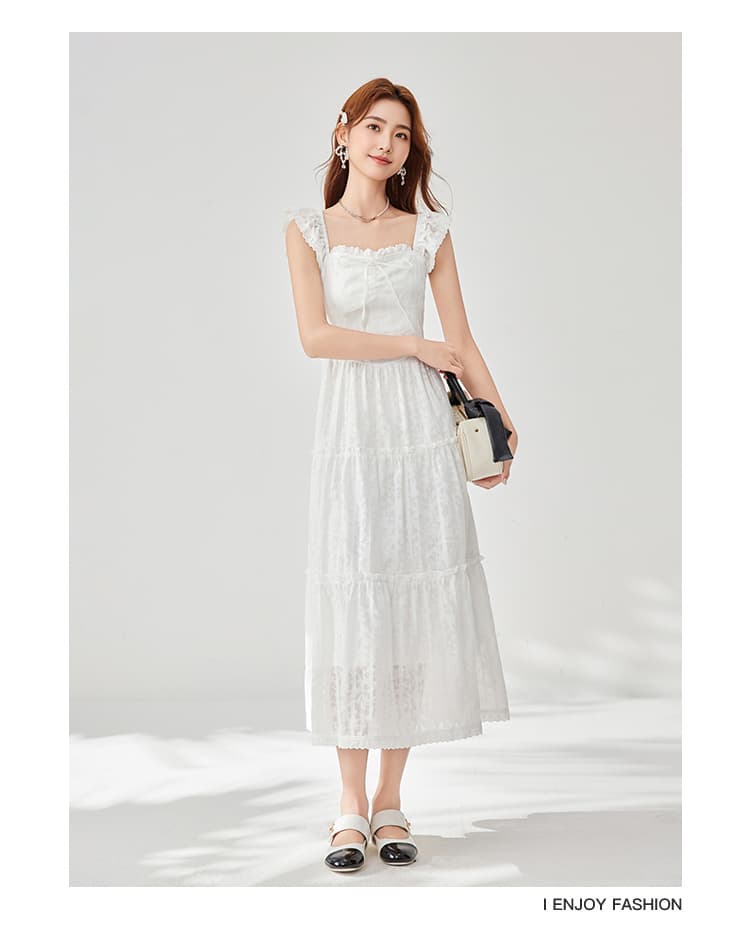 ロングワンピース レース 優美フリルレースティアードワンピース