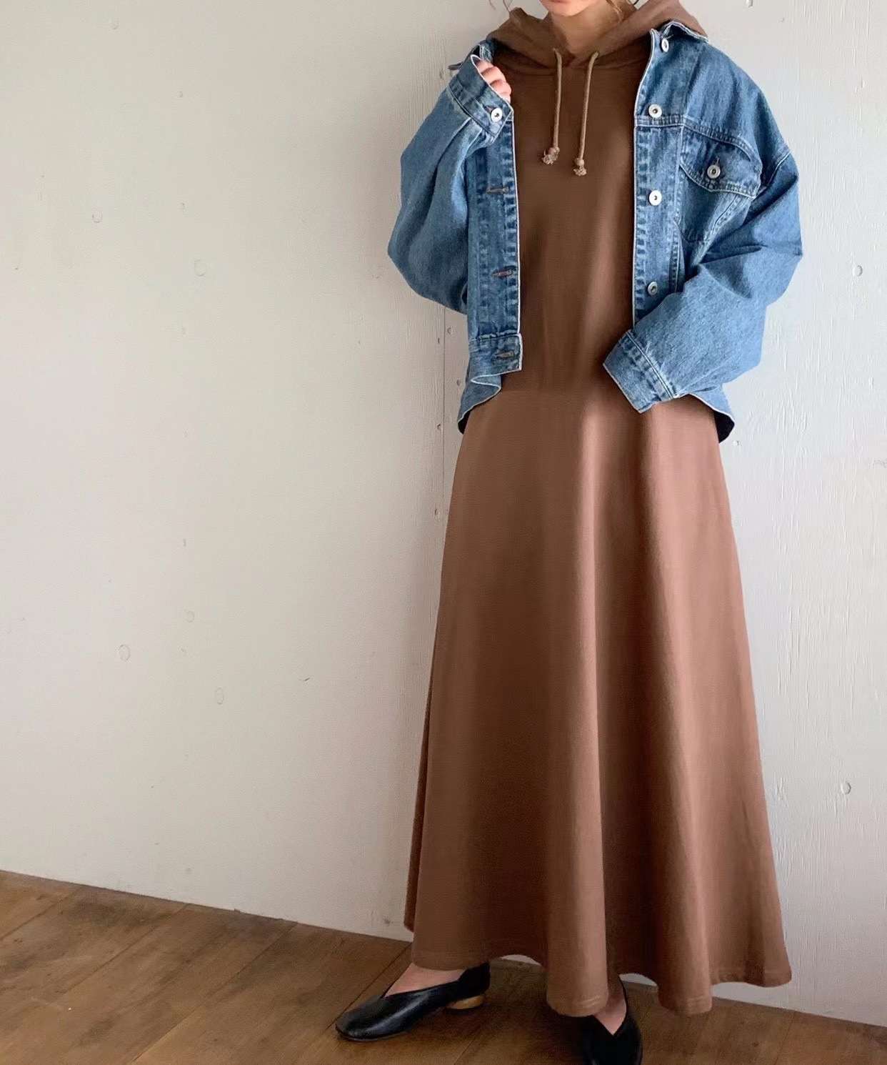 ロングワンピース ゆったりパーカーワンピース