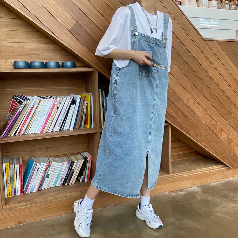 ロングワンピース シンプルゆったり涼やかデニムワンピース