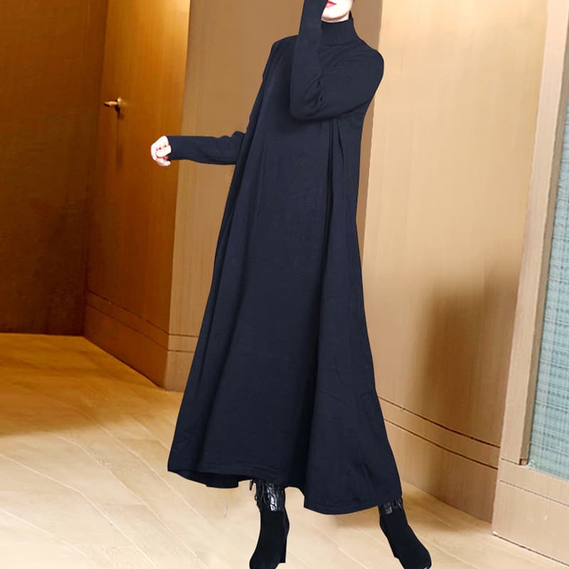 ロングワンピース タートルネックラインニットワンピース