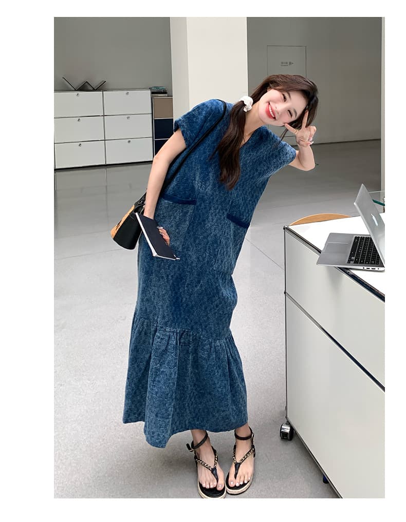 ロングワンピース ゆるふわフレアデニムロングワンピース