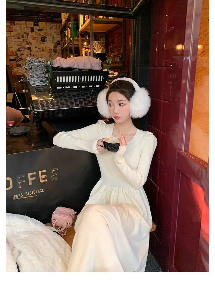 ロングワンピース シャーリング プリンセスニットワンピース
