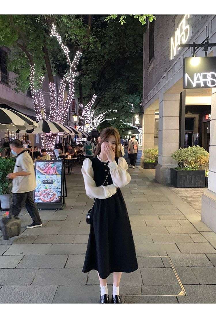 ロングワンピース パフスリーブ クラシカルワンピース