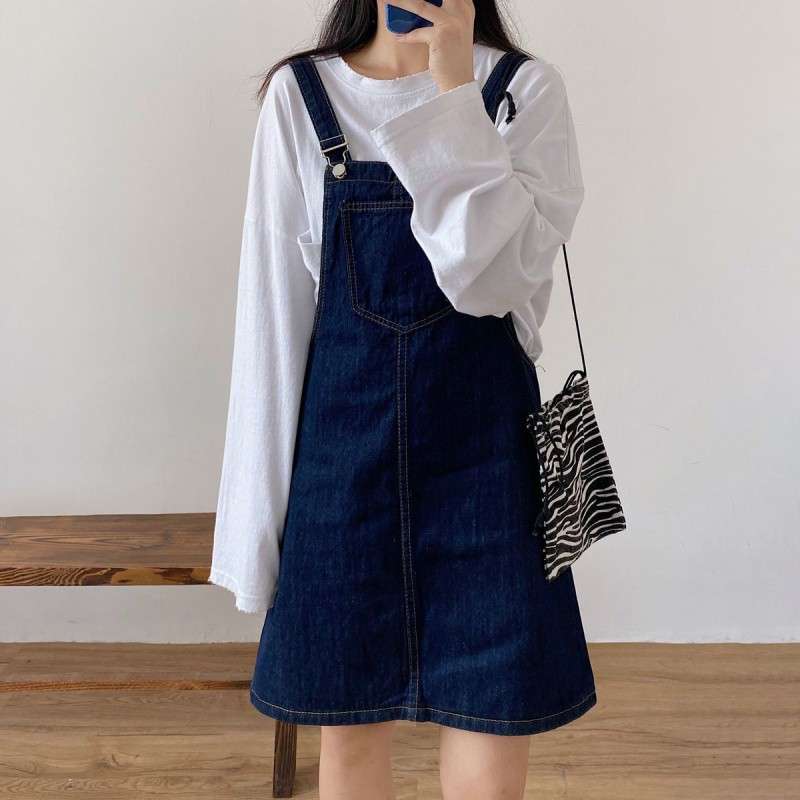ロングワンピース ゆったりデニムサロペットワンピース