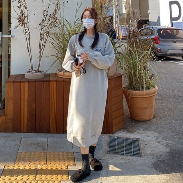 ロングワンピース スウェット ゆったりシルエット 裏起毛 スウェットワンピース