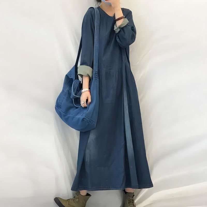 ロングワンピース ゆったりデニムワンピース