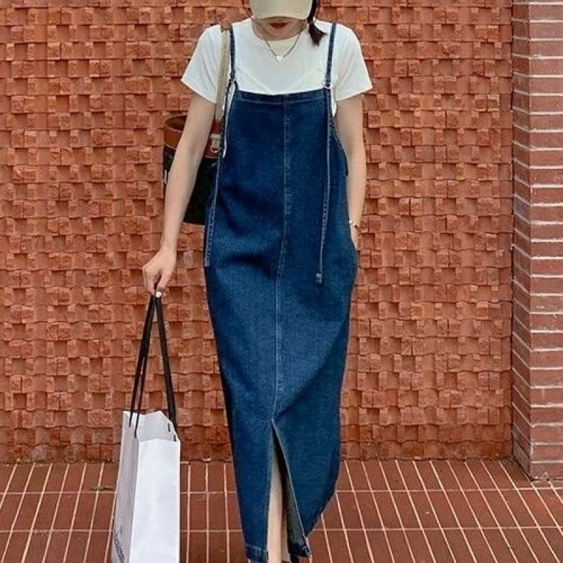 ロングワンピース ゆったりサロペットワンピース