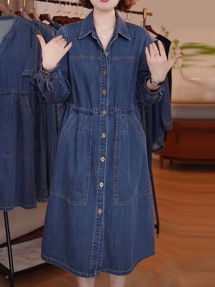 ロングワンピース ゆったり着こなすデニムシャツワンピース