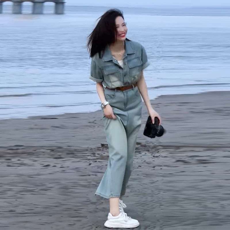 ロングワンピース ゆったりデニムサロペットワンピース