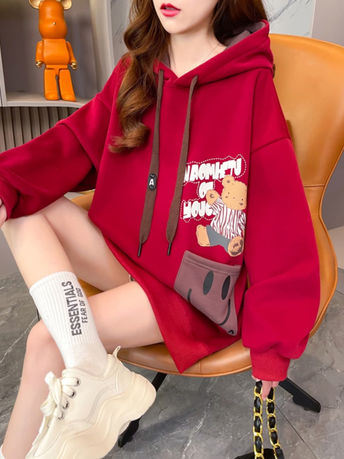 ワンピース スウェット くまさん刺繍ゆったりパーカー