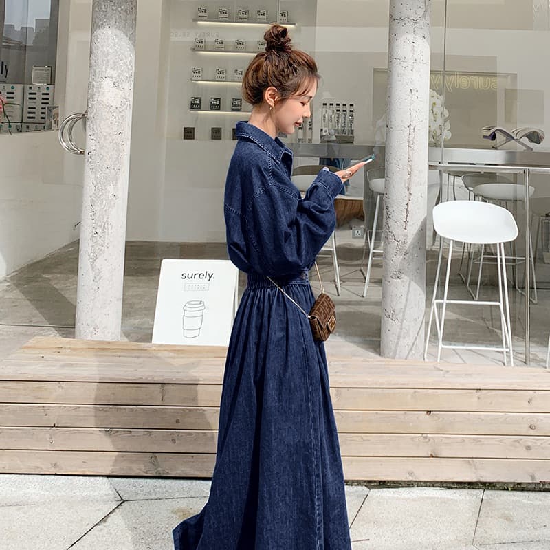 ロングワンピース ギャザーたっぷり優美シルエットワンピース