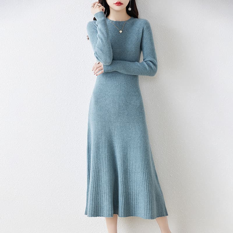 ロングワンピース リブ編みすっきりシルエットワンピース