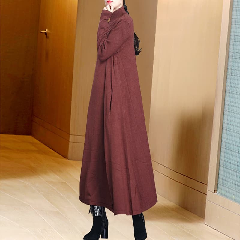 ロングワンピース タートルネックラインニットワンピース