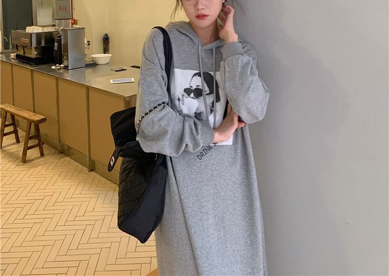 ロングワンピース フード付き切替ゆるふわワンピース