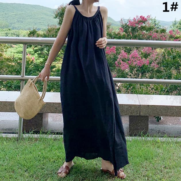 ロングワンピース キャミワンピース レディース ロング丈 韓国風 着痩せ効果
