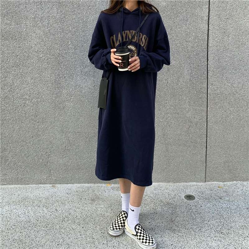 ロングワンピース ゆったりパーカーワンピース
