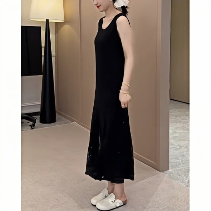 ロングワンピース レース 裾レース切替マキシワンピース