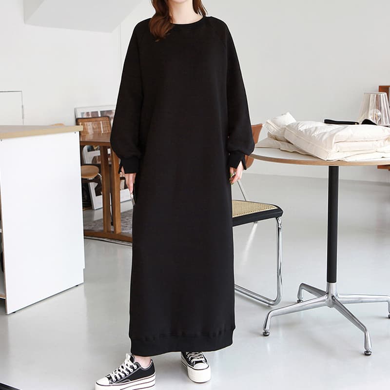 ロングワンピース スウェット ゆったりくつろぎマキシ丈ワンピース