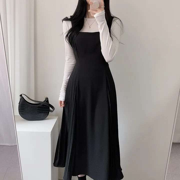 ロングワンピース しなやか優美シルエットジャンパースカート