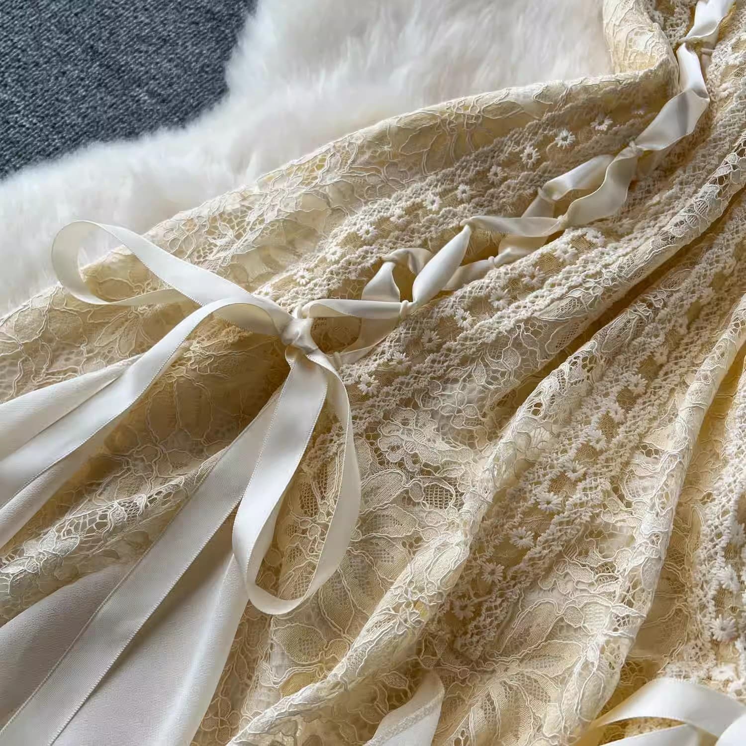 ロングワンピース 優雅な花嫁風レースロングワンピース