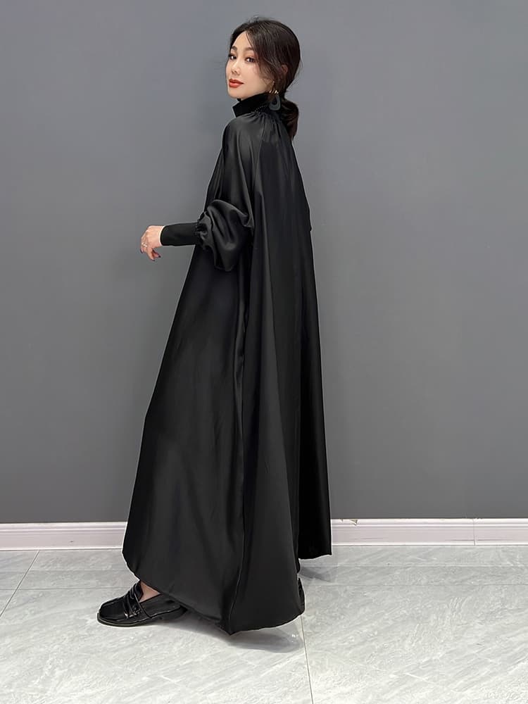 ロングワンピース タートルネック 優雅なシルエット タートルネック ゆったりワンピース