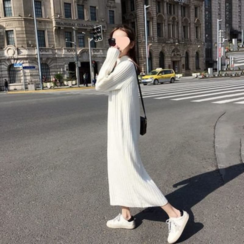 ロングワンピース お散歩リブニットロングワンピース