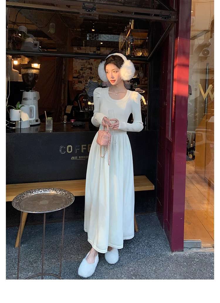 ロングワンピース シャーリング プリンセスニットワンピース