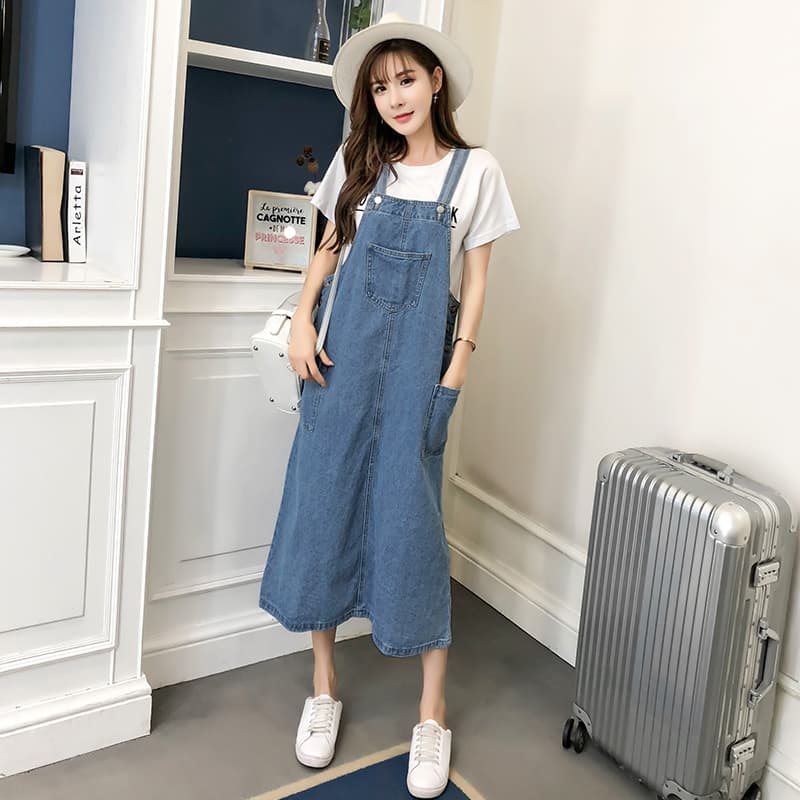 ロングワンピース デニム さわやか夏のデニムサロペットワンピース