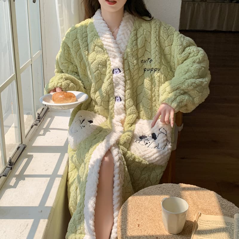 ロングワンピース 暖かいニット素材パジャマワンピース13色展開レディースルームウェア