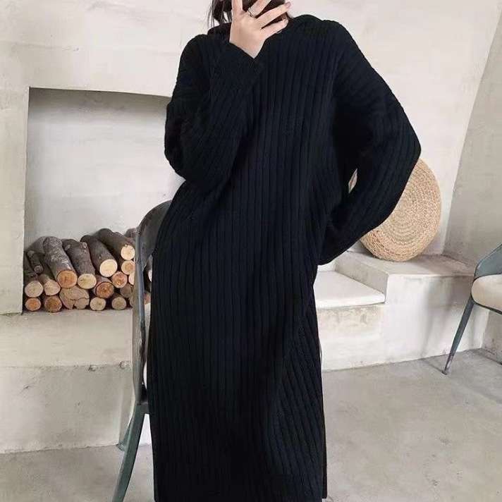 ロングワンピース ゆったりリブニット ロングワンピース
