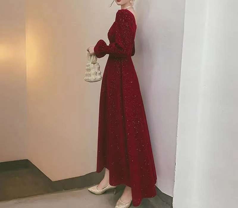ロングワンピース キラメキ優美 パフスリーブドレス