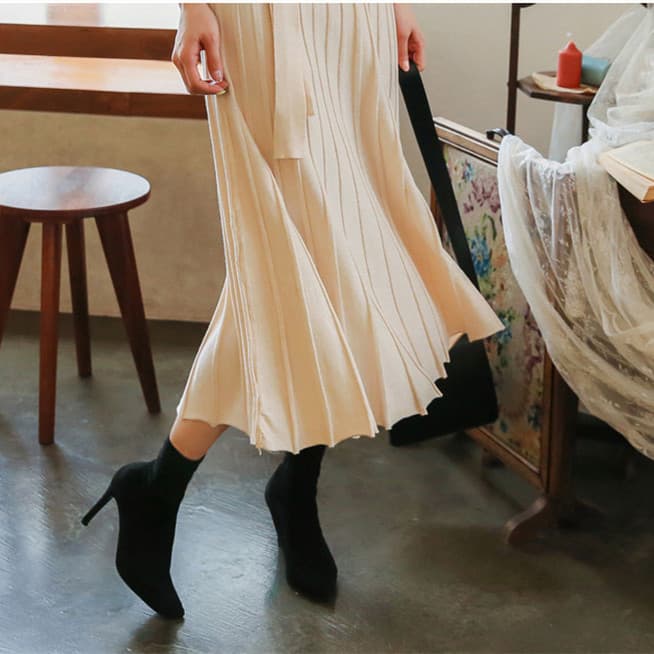 ロングワンピース タートルネック カシュクール ニットワンピース プリーツ 長袖 秋冬