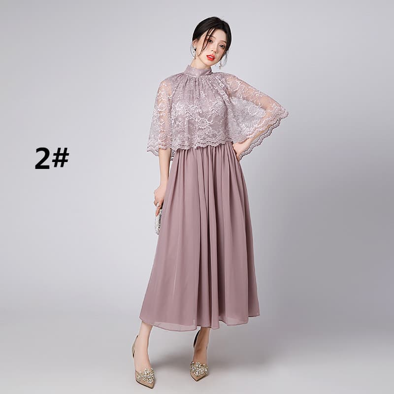 結婚式 披露宴 フォーマルドレス レース袖ロングワンピース