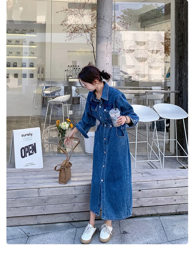 ロングワンピース クラシカルデニムワンピース