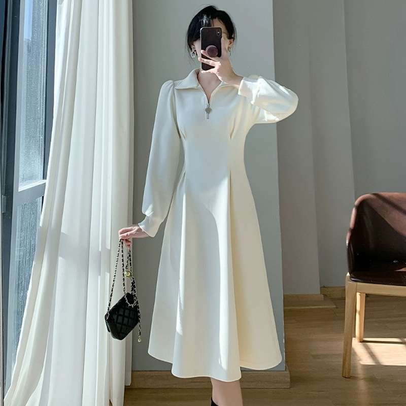 ロングワンピース ジップスタンドカラーニットワンピース