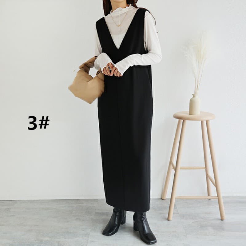 ロングワンピース ノースリーブロング丈ワンピース 重ね着風 春夏新作 上品