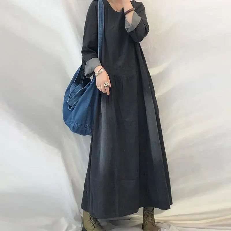 ロングワンピース ゆったりデニムワンピース